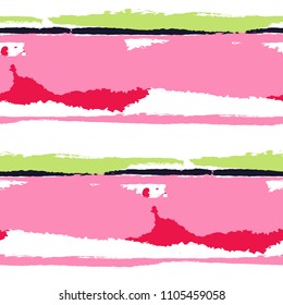Seamless Background with Stripes Painted Lines. Texture with Horizontal Dry Brush Strokes. Scribbled Grunge Motif for Linen, Fabric, Wallpaper. Trendy Vector Background with Stripes