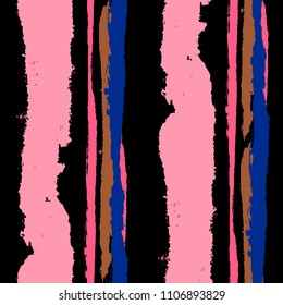 Seamless Background with Stripes Painted Lines. Texture with Vertical Dry Brush Strokes. Scribbled Grunge Motif for Sportswear, Fabric, Cloth. Rustic Vector Background