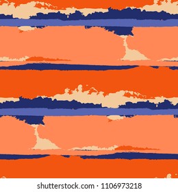 Seamless Background with Stripes Painted Lines. Texture with Horizontal Dry Brush Strokes. Scribbled Grunge Motif for Linen, Fabric, Textile. Rustic Vector Background