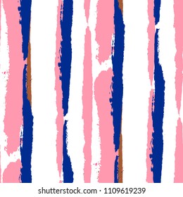 Seamless Background with Stripes Painted Lines. Texture with Vertical Dry Brush Strokes. Scribbled Grunge Motif for Sportswear, Fabric, Wallpaper. Trendy Vector Background