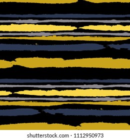 Seamless Background with Stripes Painted Lines. Texture with Horizontal Dry Brush Strokes. Scribbled Grunge Motif for Cloth, Swimwear, Textile. Retro Vector Background