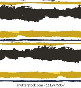 Seamless Background with Stripes Painted Lines. Texture with Horizontal Dry Brush Strokes. Scribbled Grunge Motif for Cloth, Fabric, Textile. Rustic Vector Background