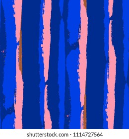 Seamless Background with Stripes Painted Lines. Texture with Vertical Brush Strokes. Scribbled Grunge Pattern for Linen, Fabric, Textile. Trendy Vector Background