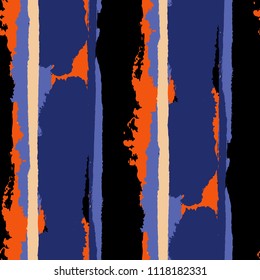 Seamless Background with Stripes Painted Lines. Texture with Vertical Dry Brush Strokes. Scribbled Grunge Motif for Linen, Fabric, Wallpaper. Rustic Vector Background with Stripes