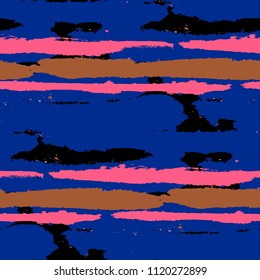 Seamless Background with Stripes Painted Lines. Texture with Horizontal Dry Brush Strokes. Scribbled Grunge Pattern for Cloth, Fabric, Textile. Trendy Vector Background