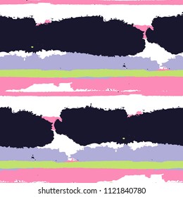 Seamless Background with Stripes Painted Lines. Texture with Horizontal Dry Brush Strokes. Scribbled Grunge Rapport for Linen, Fabric, Wallpaper. Retro Vector Background