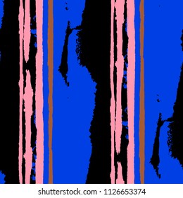 Seamless Background with Stripes Painted Lines. Texture with Vertical Brush Strokes. Scribbled Grunge Pattern for Sportswear, Paper, Cloth. Trendy Vector Background