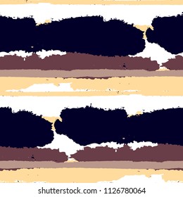 Seamless Background with Stripes Painted Lines. Texture with Horizontal Dry Brush Strokes. Scribbled Grunge Motif for Cloth, Swimwear, Textile. Rustic Vector Background