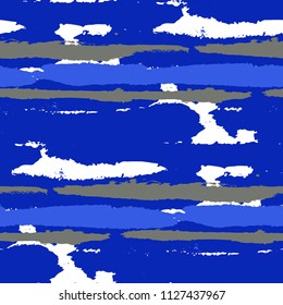 Seamless Background with Stripes Painted Lines. Texture with Horizontal Dry Brush Strokes. Scribbled Grunge Pattern for Cloth, Swimwear, Textile. Rustic Vector Background with Stripes