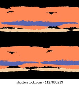 Seamless Background with Stripes Painted Lines. Texture with Horizontal Brush Strokes. Scribbled Grunge Pattern for Sportswear, Fabric, Cloth. Trendy Vector Background