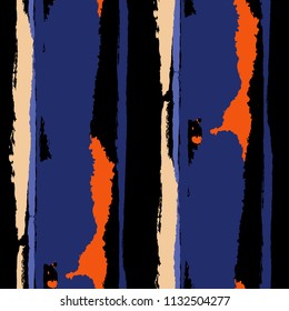 Seamless Background with Stripes Painted Lines. Texture with Vertical Dry Brush Strokes. Scribbled Grunge Motif for Cloth, Swimwear, Textile. Rustic Vector Background
