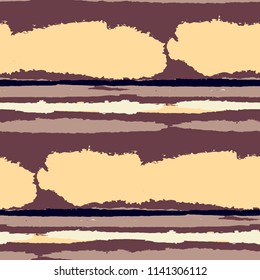 Seamless Background with Stripes Painted Lines. Texture with Horizontal Dry Brush Strokes. Scribbled Grunge Rapport for Linen, Fabric, Textile. Trendy Vector Background