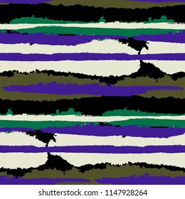 Seamless Background with Stripes Painted Lines. Texture with Horizontal Dry Brush Strokes. Scribbled Grunge Motif for Sportswear, Fabric, Cloth. Retro Vector Background with Stripes