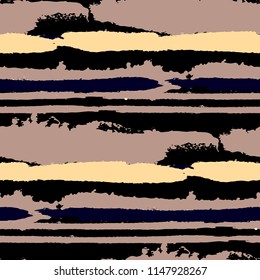 Seamless Background with Stripes Painted Lines. Texture with Horizontal Brush Strokes. Scribbled Grunge Pattern for Cloth, Fabric, Textile. Rustic Vector Background with Stripes