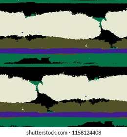 Seamless Background with Stripes Painted Lines. Texture with Horizontal Dry Brush Strokes. Scribbled Grunge Motif for Sportswear, Paper, Cloth. Rustic Vector Background