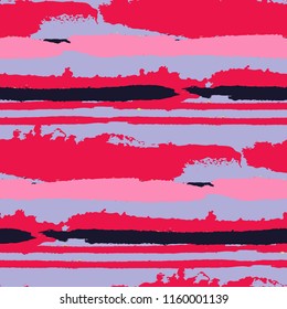 Seamless Background with Stripes Painted Lines. Texture with Horizontal Brush Strokes. Scribbled Grunge Motif for Linen, Fabric, Textile. Retro Vector Background with Stripes