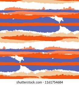 Seamless Background with Stripes Painted Lines. Texture with Horizontal Brush Strokes. Scribbled Grunge Pattern for Sportswear, Fabric, Cloth. Rustic Vector Background with Stripes