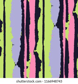 Seamless Background with Stripes Painted Lines. Texture with Vertical Dry Brush Strokes. Scribbled Grunge Motif for Sportswear, Fabric, Cloth. Retro Vector Background