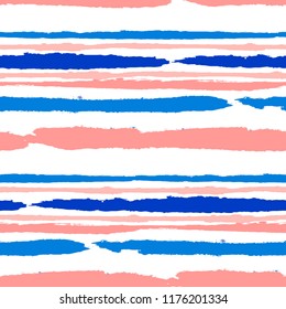 Seamless Background with Stripes Painted Lines. Texture with Horizontal Brush Strokes. Scribbled Grunge Motif for Linen, Fabric, Textile. Trendy Vector Background with Stripes