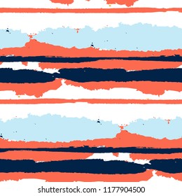 Seamless Background with Stripes Painted Lines. Texture with Horizontal Brush Strokes. Scribbled Grunge Motif for Linen, Fabric, Textile. Trendy Vector Background with Stripes