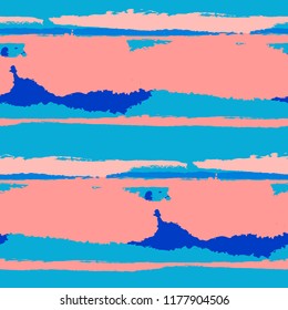 Seamless Background with Stripes Painted Lines. Texture with Horizontal Dry Brush Strokes. Scribbled Grunge Motif for Sportswear, Paper, Cloth. Trendy Vector Background