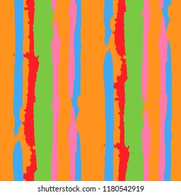 Seamless Background with Stripes Painted Lines. Texture with Vertical Dry Brush Strokes. Scribbled Grunge Pattern for Sportswear, Fabric, Wallpaper. Trendy Vector Background with Stripes