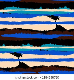 Seamless Background with Stripes Painted Lines. Texture with Horizontal Dry Brush Strokes. Scribbled Grunge Pattern for Sportswear, Fabric, Cloth. Retro Vector Background with Stripes