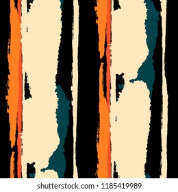 Seamless Background with Stripes Painted Lines. Texture with Vertical Dry Brush Strokes. Scribbled Grunge Motif for Cloth, Fabric, Textile. Trendy Vector Background with Stripes