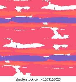 Seamless Background with Stripes Painted Lines. Texture with Horizontal Dry Brush Strokes. Scribbled Grunge Pattern for Sportswear, Fabric, Cloth. Retro Vector Background with Stripes