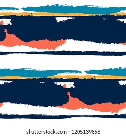 Seamless Background with Stripes Painted Lines. Texture with Horizontal Brush Strokes. Scribbled Grunge Motif for Cloth, Swimwear, Textile. Trendy Vector Background with Stripes