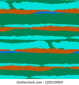 Seamless Background with Stripes Painted Lines. Texture with Horizontal Brush Strokes. Scribbled Grunge Motif for Cloth, Swimwear, Textile. Retro Vector Background with Stripes