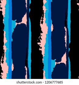 Seamless Background with Stripes Painted Lines. Texture with Vertical Dry Brush Strokes. Scribbled Grunge Pattern for Sportswear, Fabric, Cloth. Trendy Vector Background
