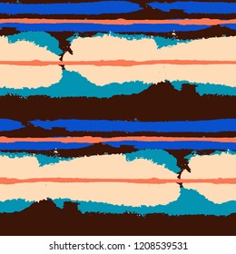 Seamless Background with Stripes Painted Lines. Texture with Horizontal Dry Brush Strokes. Scribbled Grunge Rapport for Linen, Fabric, Textile. Trendy Vector Background with Stripes