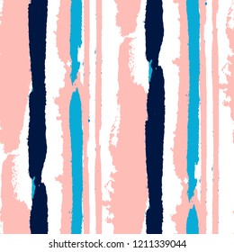 Seamless Background with Stripes Painted Lines. Texture with Vertical Dry Brush Strokes. Scribbled Grunge Pattern for Linen, Fabric, Wallpaper. Trendy Vector Background with Stripes