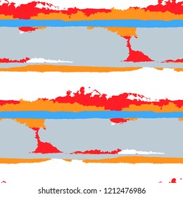 Seamless Background with Stripes Painted Lines. Texture with Horizontal Brush Strokes. Scribbled Grunge Rapport for Sportswear, Fabric, Wallpaper. Trendy Vector Background