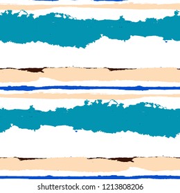 Seamless Background with Stripes Painted Lines. Texture with Horizontal Dry Brush Strokes. Scribbled Grunge Rapport for Cloth, Swimwear, Textile. Rustic Vector Background with Stripes