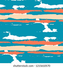 Seamless Background with Stripes Painted Lines. Texture with Horizontal Brush Strokes. Scribbled Grunge Motif for Sportswear, Paper, Cloth. Retro Vector Background with Stripes