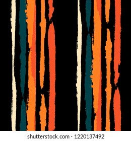 Seamless Background with Stripes Painted Lines. Texture with Vertical Brush Strokes. Scribbled Grunge Pattern for Linen, Fabric, Wallpaper. Trendy Vector Background