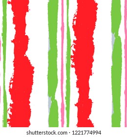 Seamless Background with Stripes Painted Lines. Texture with Vertical Brush Strokes. Scribbled Grunge Motif for Cloth, Swimwear, Textile. Retro Vector Background
