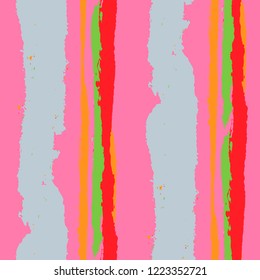 Seamless Background with Stripes Painted Lines. Texture with Vertical Brush Strokes. Scribbled Grunge Motif for Cloth, Swimwear, Textile. Retro Vector Background