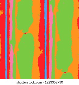 Seamless Background with Stripes Painted Lines. Texture with Vertical Dry Brush Strokes. Scribbled Grunge Motif for Cloth, Swimwear, Textile. Retro Vector Background