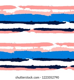 Seamless Background with Stripes Painted Lines. Texture with Horizontal Dry Brush Strokes. Scribbled Grunge Pattern for Cloth, Swimwear, Textile. Rustic Vector Background with Stripes