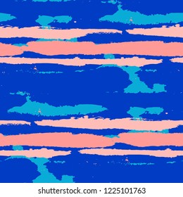 Seamless Background with Stripes Painted Lines. Texture with Horizontal Brush Strokes. Scribbled Grunge Pattern for Sportswear, Paper, Cloth. Trendy Vector Background
