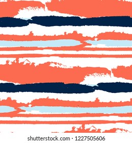 Seamless Background with Stripes Painted Lines. Texture with Horizontal Brush Strokes. Scribbled Grunge Pattern for Sportswear, Fabric, Wallpaper. Retro Vector Background