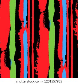 Seamless Background with Stripes Painted Lines. Texture with Vertical Dry Brush Strokes. Scribbled Grunge Pattern for Sportswear, Fabric, Wallpaper. Rustic Vector Background with Stripes