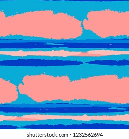 Seamless Background with Stripes Painted Lines. Texture with Horizontal Dry Brush Strokes. Scribbled Grunge Pattern for Cloth, Fabric, Textile. Trendy Vector Background with Stripes
