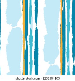 Seamless Background with Stripes Painted Lines. Texture with Vertical Brush Strokes. Scribbled Grunge Pattern for Cloth, Swimwear, Textile. Retro Vector Background with Stripes