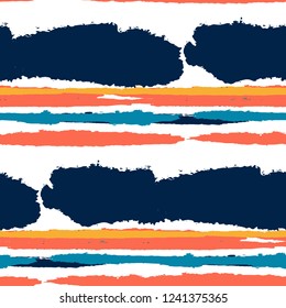 Seamless Background with Stripes Painted Lines. Texture with Horizontal Brush Strokes. Scribbled Grunge Motif for Cloth, Fabric, Textile. Retro Vector Background with Stripes