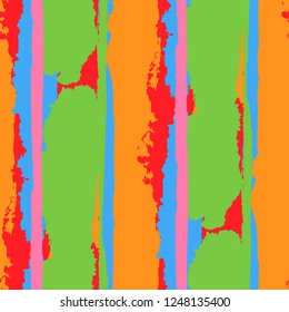 Seamless Background with Stripes Painted Lines. Texture with Vertical Dry Brush Strokes. Scribbled Grunge Motif for Cloth, Swimwear, Textile. Retro Vector Background with Stripes