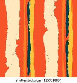 Seamless Background with Stripes Painted Lines. Texture with Vertical Dry Brush Strokes. Scribbled Grunge Motif for Linen, Fabric, Wallpaper. Trendy Vector Background with Stripes